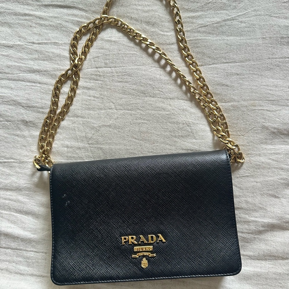 Prada Black and Gold Crossbody Bag with Chain Strap